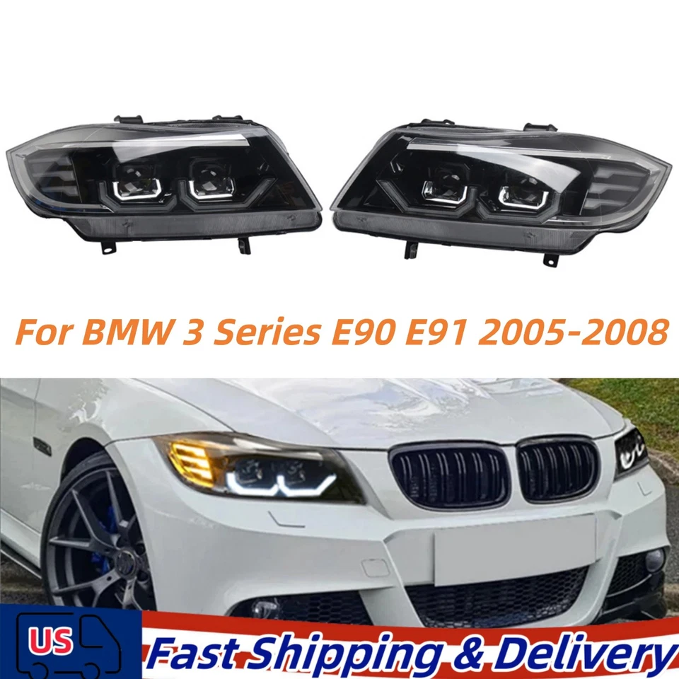 LED 3D CRYSTAL U-HALO FOR 2005-2008 BMW 3-SERIES E90 BLACK FRONT HEADLIGHT Foto 1 de 4