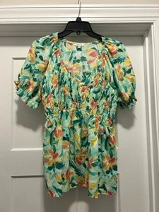 Jodifl Multicolored Floral Short Flutter Sleeve Peplum Top Women's Size Medium - Picture 1 of 6
