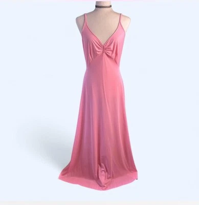 Maxi Vestido Rosa Vintage Años 70 - Vestido Fluido Sin Mangas - Talla XS/S Foto 1 de 4