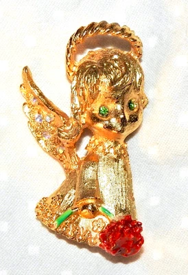 Mylu Angel Pin with Christmas Rose Signed Vintage - Image 1 of 4
