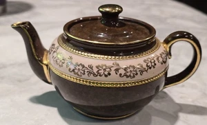 ANTIKE STAFFORDSHIRE SADLER KUPFER GLANZ TEEKANNE MIT HANDBEMALTEN BLUMEN - Bild 1 von 13