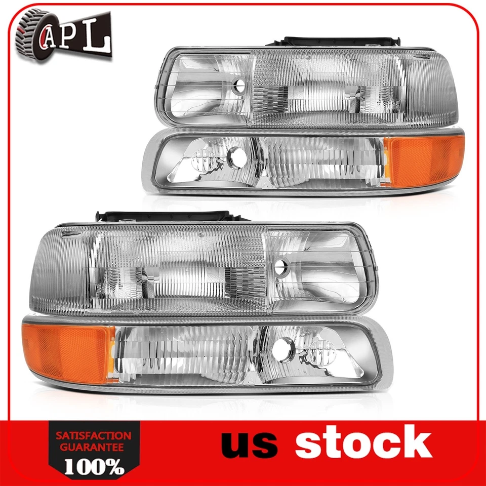 Juego de faros cromados para Chevy Silverado 00-06 Suburban Tahoe 1999-02 Foto 1 de 4