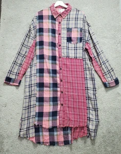 Oli & Hali Shirt Dress Women's M Multi Plaid Patchwork Fringe Trim Button Front - Picture 1 of 22