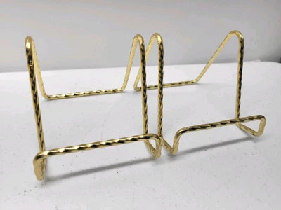 2 NEW Plate Display Stand Twisted Gold Metal Tabletop Easel 3" Tall Heavy Duty Foto 1 de 4