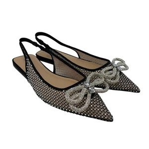INC Misiya Embellished Bow Pointed Toe Slingbacks Women's Size 9.5 Silver Black - Picture 1 of 7