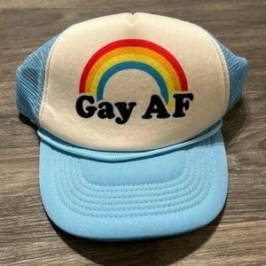 Gay AF Blue Rainbow Trucker Hat by Headline Adjustable Y2K Foam SnapBack - Picture 1 of 5