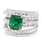Dazzling Colombian Green Asscher Cut Lab Created Emerald & Cz Women Ring