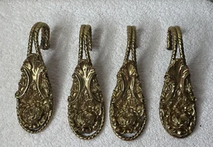 4 cortinas antiguas victorianas francesas flores de rosa dorado de latón fundido - Imagen 1 de 17