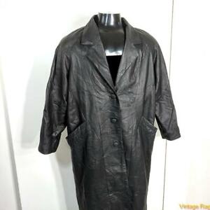 COMINT Long Leather Trench Coat Womens Size L black insulated