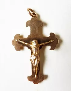 Cross Pendant 9K GOLD 19th Century Gold Cross Crucifix Fleur de Lys Christ - Picture 1 of 3