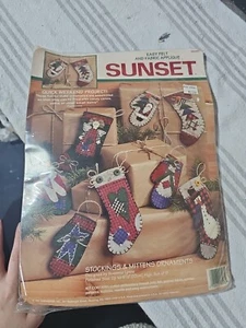 Sunset Embroidery Stocking And Mittens Ornament Christmas 18077 NEW VTG - Picture 1 of 5