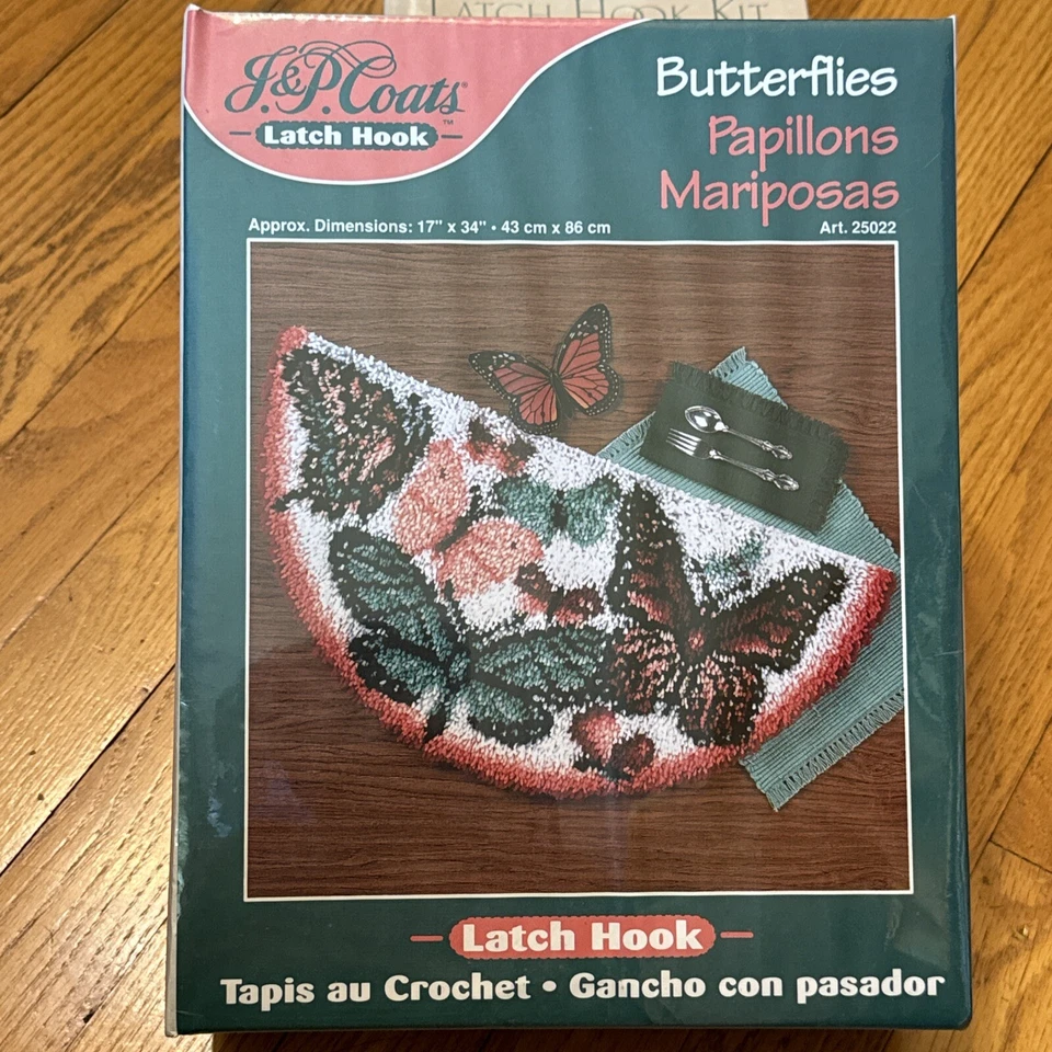 J&P Coats Latch Hook Rug Kit Butterflies 17" " #25022