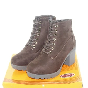 FOREVER womens lace & zip up ankle boots shoe size 6.5 M brown faux suede up NEW - Picture 1 of 6