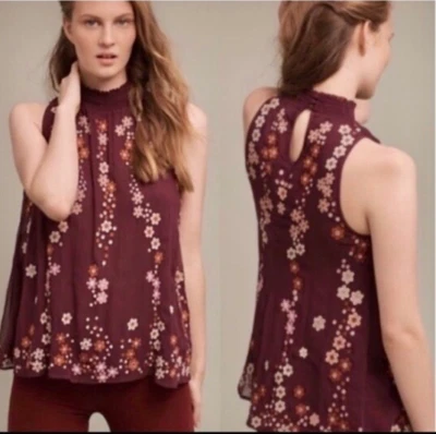 Top FLOREAT Anthropologie Vino Floral Bordado Cuello Calado Sin Mangas XS Foto 1 de 4