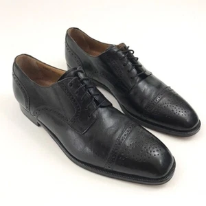 Mr Sid Designer Men Black Leather Dress Shoes Lace Up Brogue Cap Toe Size 10 - Picture 1 of 11