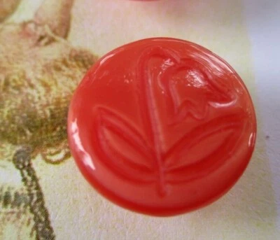Set of 4 ~ Vintage 1/2"  Red Flower  child's  Glass Buttons~NOS 1920's - Image 1 of 2