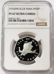 1976 PLATINUM ISLE OF MAN 600 MINTED 50 PENCE NGC PROOF 67 ULTRA AMEO - Picture 1 of 2