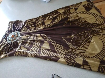 EXC SKY BRAND OLIVE BROWN FLOWY TOP FILLAGREE METAL AMBER STONE MEDALLION SZ SM - Image 1 of 4