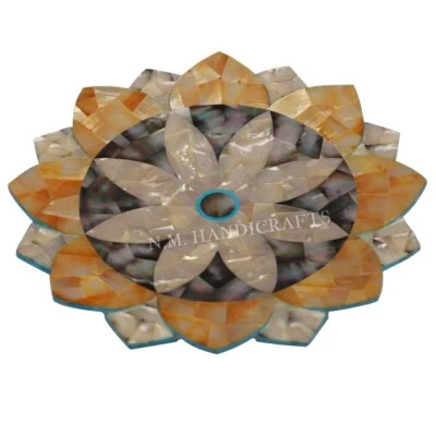 Frutero decorativo de mármol de 12", incrustación de concha de madreperla, decoración de mesa Foto 1 de 4