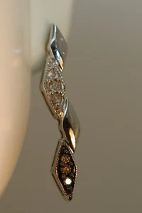 10K WHITE GOLD WHITE & CHAMPAGNE DIAMOND GEMSTONES 4 TIER DANGLING EARRINGS 1" - Picture 1 of 15