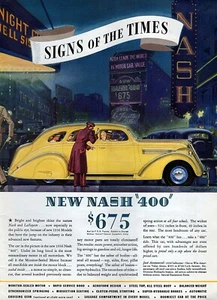 Nash 400 1935 sedán ""Signos de los tiempos"" anuncio de obras de arte en color original - Imagen 1 de 1