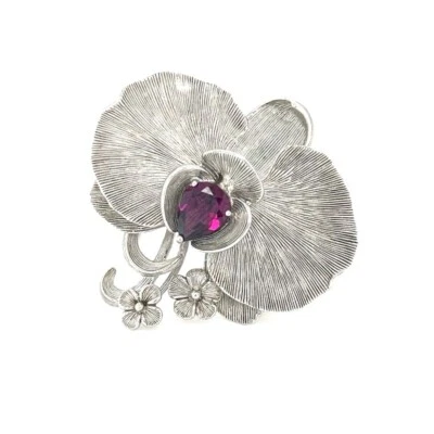 ANILLO ORQUÍDEA TURMALINA ARIVA PLATA ESTERLINA TALLA 8 forma pera flor floral Foto 1 de 4