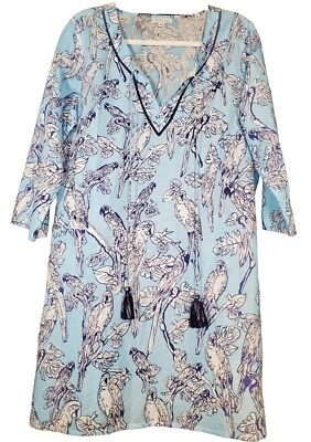 Túnica encubrimiento Debbie Katz Irene azul estampado de loro algodón aireado para mujer XL Foto 1 de 4
