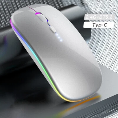 Wireless mouse Rechargeable Portable ultrathin Rainbow Backlight for PC ipad Mac - Image 1 of 4
