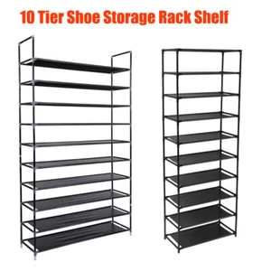 10 Tier Shoe Storage Rack Shelf Cabinet Organiser 30/50 Pairs Shoes Stand Black - Picture 1 of 15