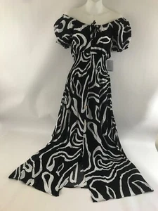 Kindred Maxi Dress Size Large Black White Smocked Swirl On Off Shoulder Slit NEW - Picture 1 of 11
