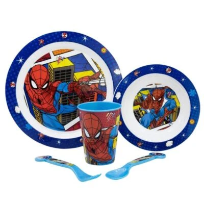 Marvel Spiderman Kinder Geschirr-Set 5 teilig Becher Teller Schüssel Besteck - Bild 1 von 2