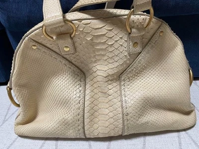 Yves Saint Laurent Rive Gauche Muse Croco Leather Tote Bag in White - Image 1 of 4