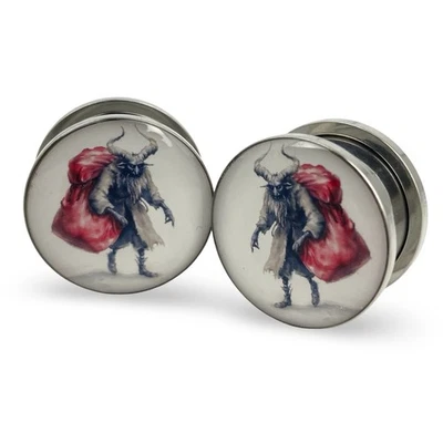 Par de plugues de imagem Screw on Krampus estilo 3 medidores feriado Natal - Imagem 1 de 4