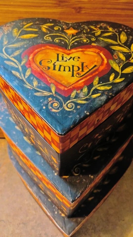 Bobs Boxes Primitives LIVE SIMPLY nesting Stackable Lids Lot Of 3 - Image 1 of 4