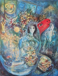 Marc Chagall: Die Braut Mit Blumen, Signierte Lithographie, 2000 Ex - Bild 1 von 13