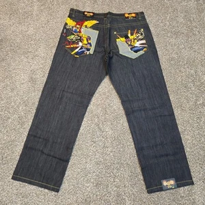 NOS Deadstock Vintage Y2K Miskeen Baggy Hero Embroidered Denim Jeans Size 40 - Bild 1 von 11