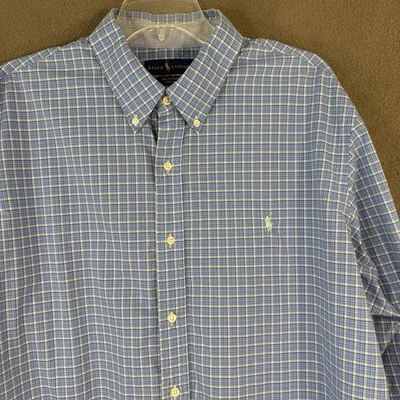 Ralph Lauren Button Down Shirt Men’s XXL Blue Check Long Sleeve Stretch Cotton - Image 1 of 4