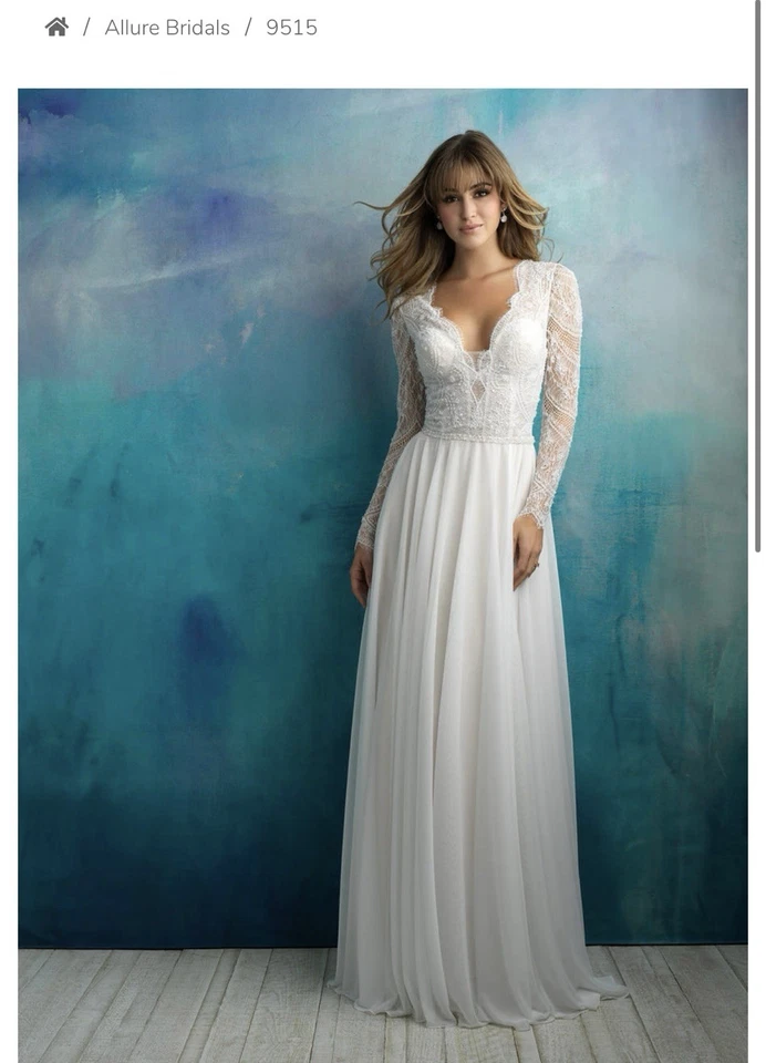 Vestido de novia Allure (estilo #9515, en marfil), talla 8 Foto 1 de 3