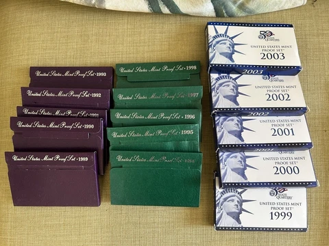 US Mint Proof Sets Lot of 15, 1989 through 2002 Cover