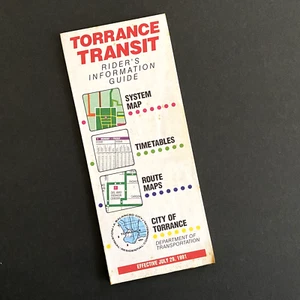 Vintage 1991 Torrance CA Bus Transit Riders Guida pieghevole mappa anni '90 - Foto 1 di 6