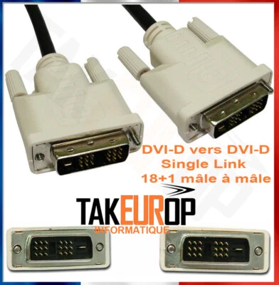 DVI Male - Male 1.8m DVI-D to DVI-D Single Link Cable - Video Screen PC Cable - Image 1 of 3