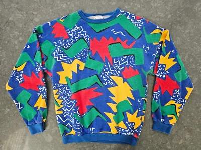 Vintage 90s Wacky Print Boys’ Sweatshirt Sz L (14–16) – Scoreboard Colorblock - Image 1 of 4