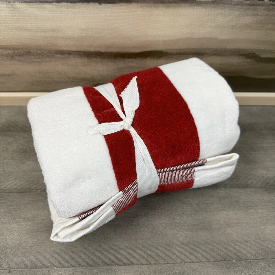 Toldo reversible Pottery Barn a rayas toalla de piscina para niños rojo negro 25”x50” leer OB Foto 1 de 4