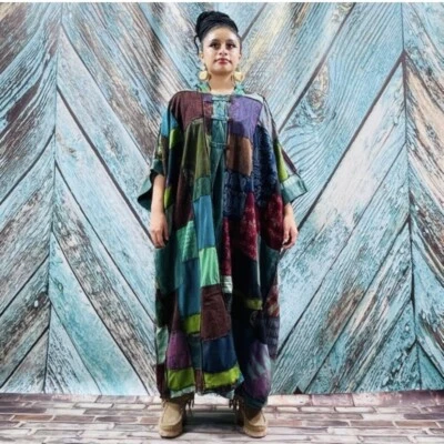 Maxi sudadera con capucha otomana hecha a mano con retazos capa kimono plumero talla grande talla 4X Foto 1 de 4