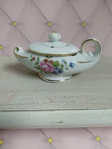 Vintage Weiß Floral Goldrand Porzellan Dschinn Lampe Räuchergefäß - Bild 1 von 6