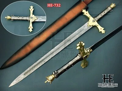 HUNTEX Handmade Damascus Blade King Arthur Excalibur Gold Medieval Replica Sword - image 1 of 4