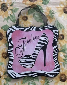 Fabulous Plaque Pink W/Black & White Zebra Print Trim Stiletto Shoe Hanging - Picture 1 of 2