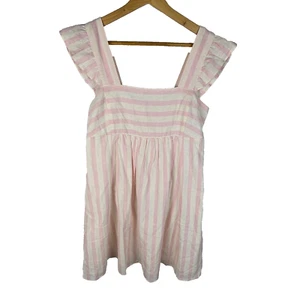 Draper James Womens Maddie Linen Cotton Babydoll Mini Dress Sz S Pink Stripe - Picture 1 of 11