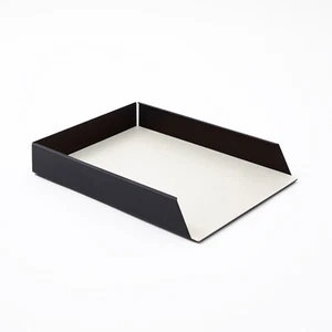 Corbeille à Courrier Empilable A4 - Acier Noir et Cuir Véritable Blanc - Foto 1 di 2