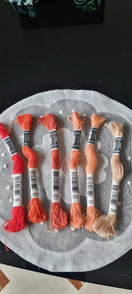 mercerie ancienne  6 échevettes fil fleur à broder  DMC  lot orange - Photo 1/1